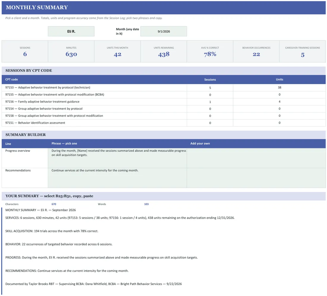 ABA Session Note Generator screenshot