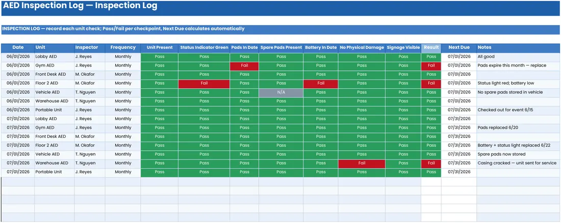 AED Inspection Log screenshot