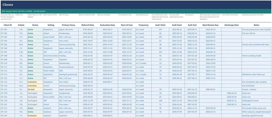 OT Caseload and Client Manager screenshot