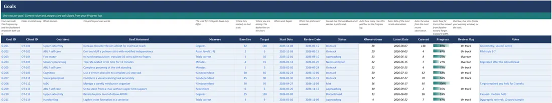 OT Goal and Progress Tracker screenshot