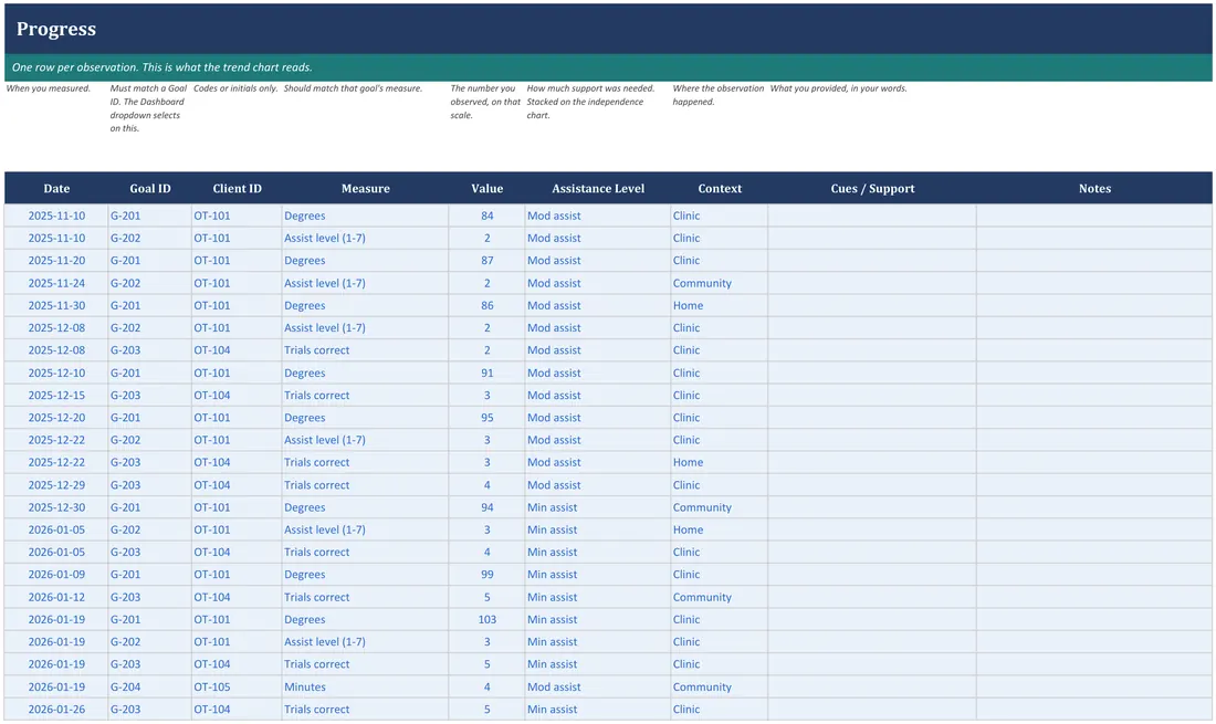 OT Goal and Progress Tracker screenshot