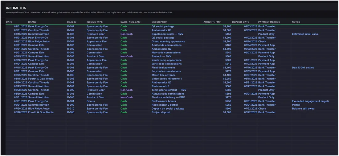 Athlete Sponsorship & Income Tracker screenshot