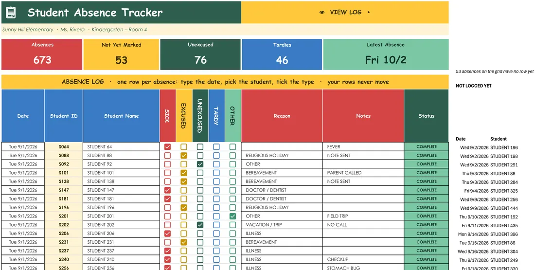 School Attendance Tracker for 500 Students screenshot