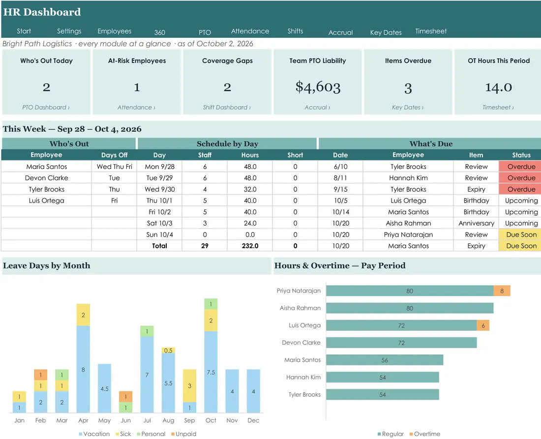 Small Team HR System — the workbook open in Excel