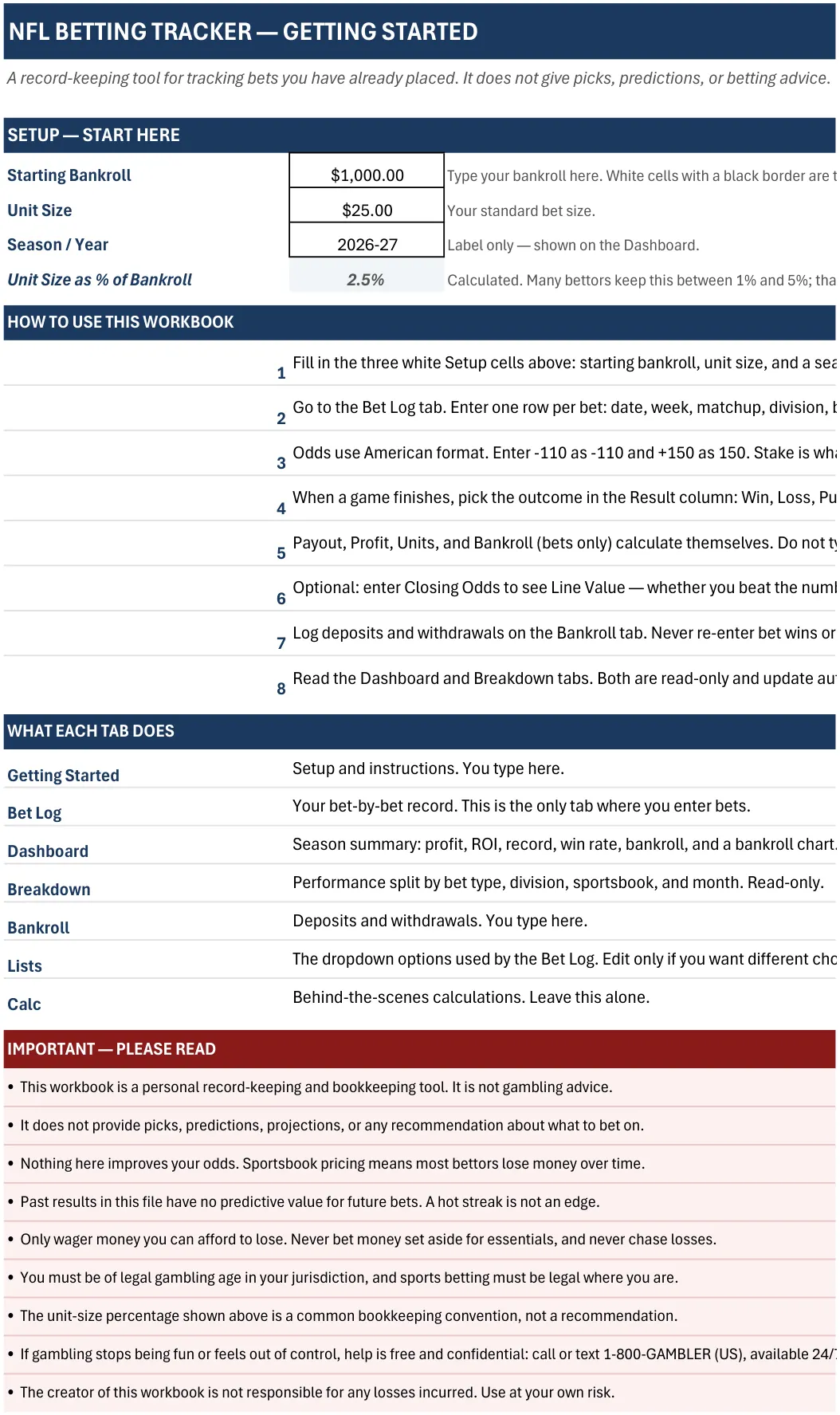 NFL Betting Tracker screenshot