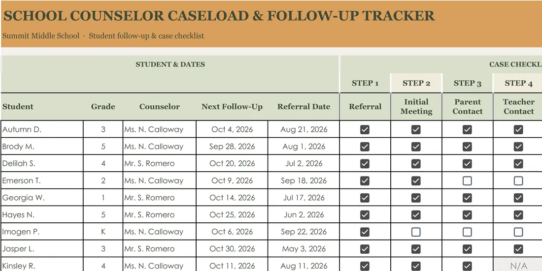 School Counselor Follow-Up Tracker screenshot