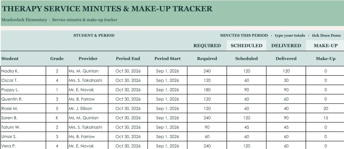Therapy Service Minutes Tracker screenshot