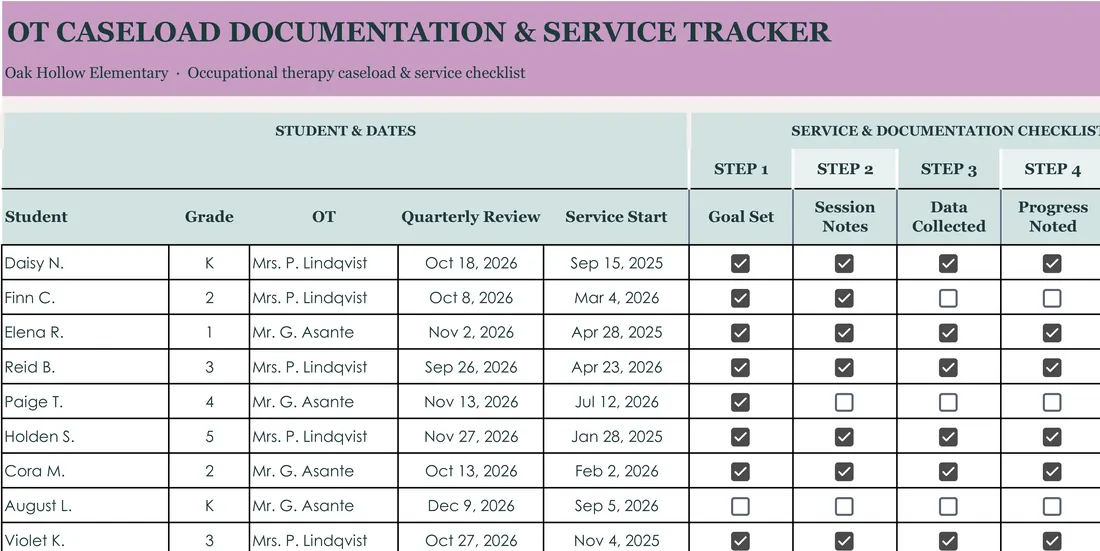 School OT Documentation Checklist screenshot