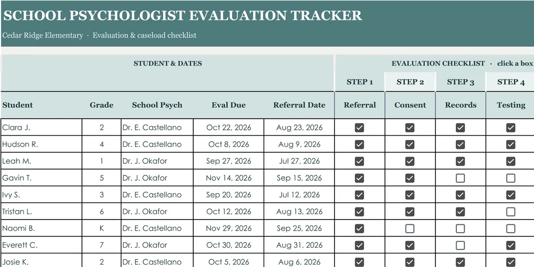 School Psych Evaluation Tracker screenshot