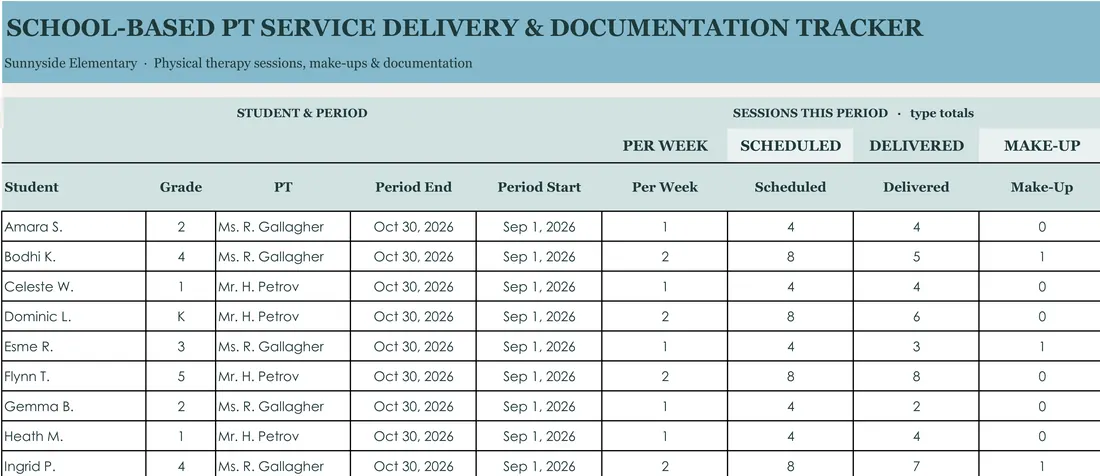 School Physical Therapy Log screenshot