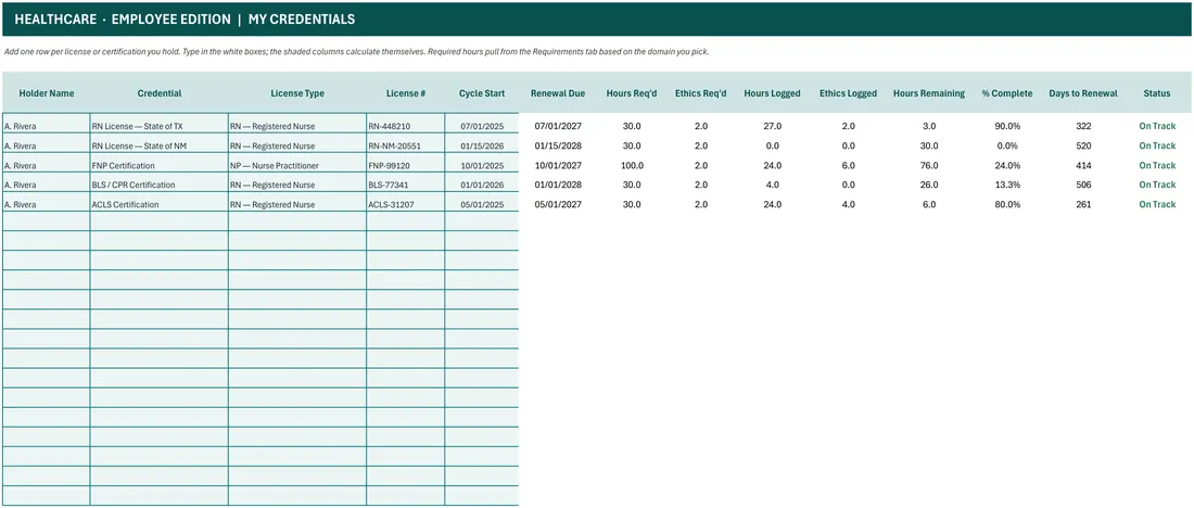 Healthcare CE & License Renewal Tracker screenshot