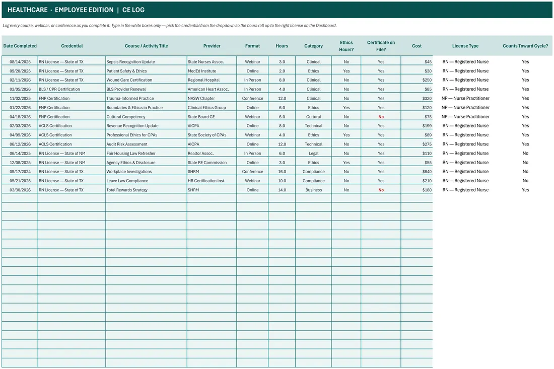 Healthcare CE & License Renewal Tracker screenshot