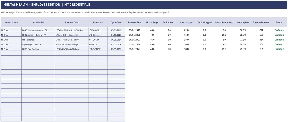 Mental Health CE & Ethics Hours Tracker screenshot