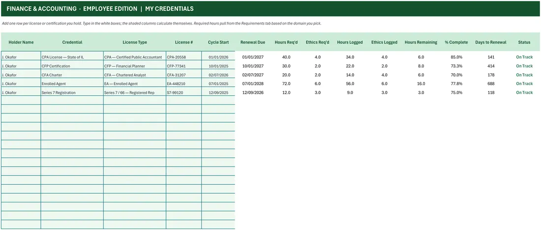CPA & Finance CPE Renewal Tracker screenshot