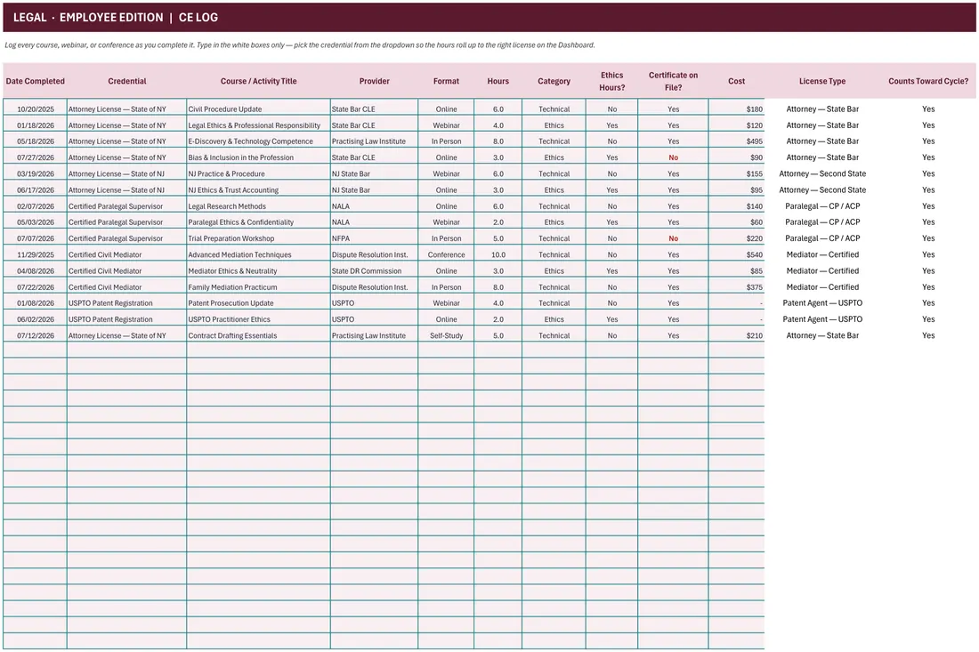 Attorney CLE & Multi-State Bar Tracker screenshot