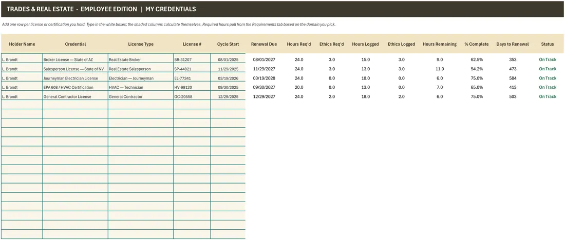 Trades & Real Estate License CE Tracker screenshot