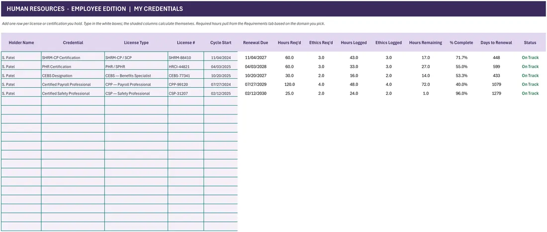 HR Recertification & Credit Tracker screenshot