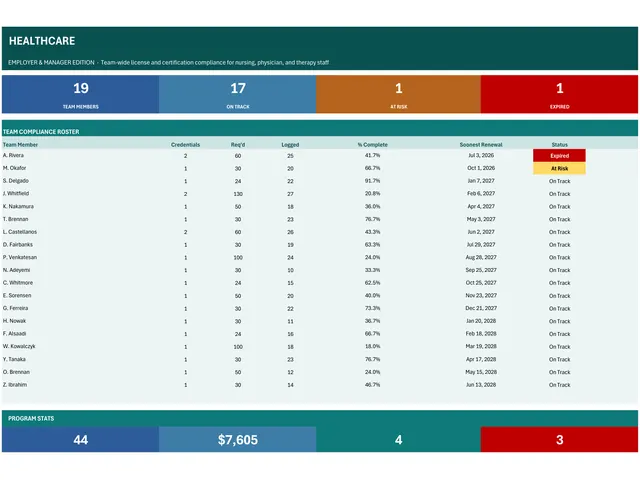 Healthcare Team License Compliance Tracker preview