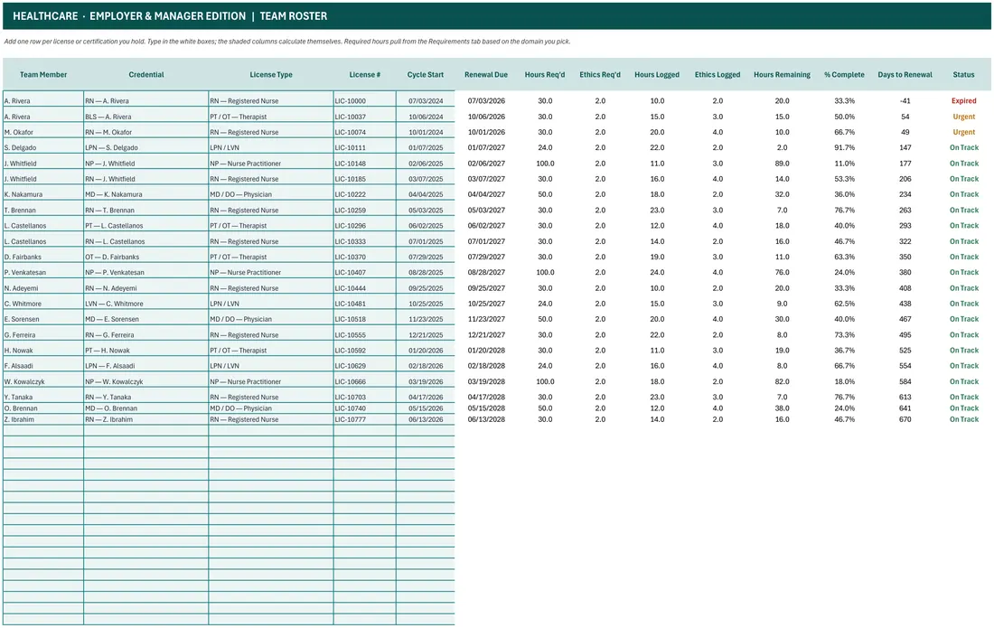 Healthcare Team License Compliance Tracker screenshot