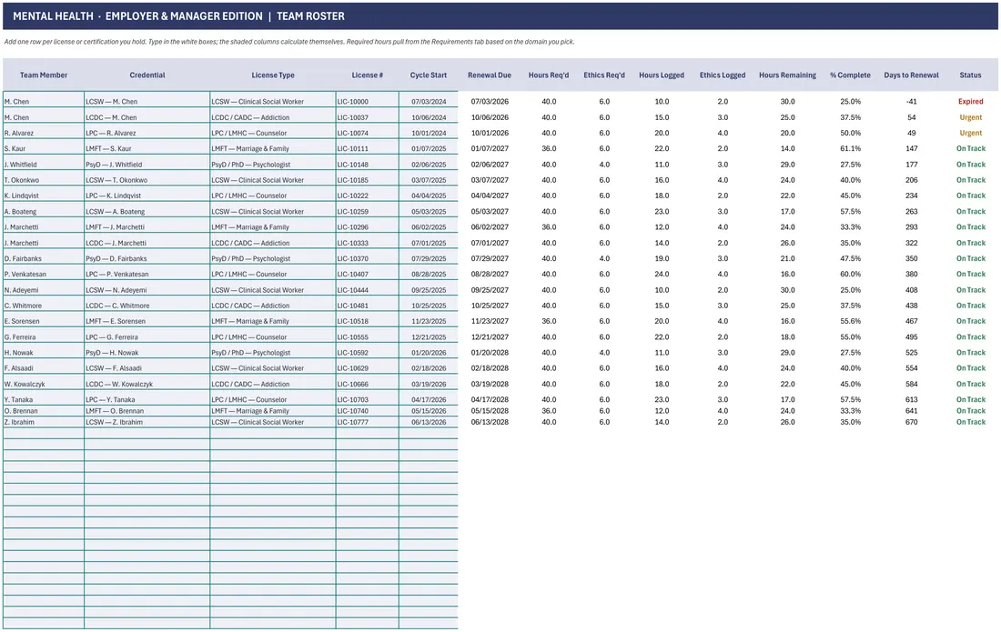 Clinical Team CE Compliance Tracker screenshot