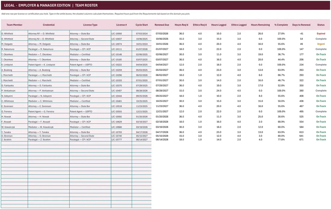 Law Firm CLE Compliance Tracker screenshot