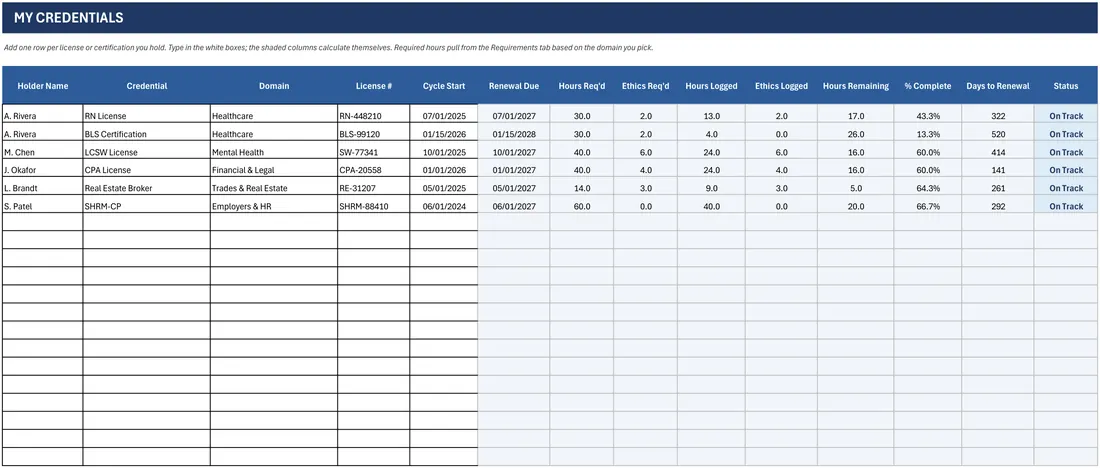 All Professions CE & License Renewal Tracker screenshot