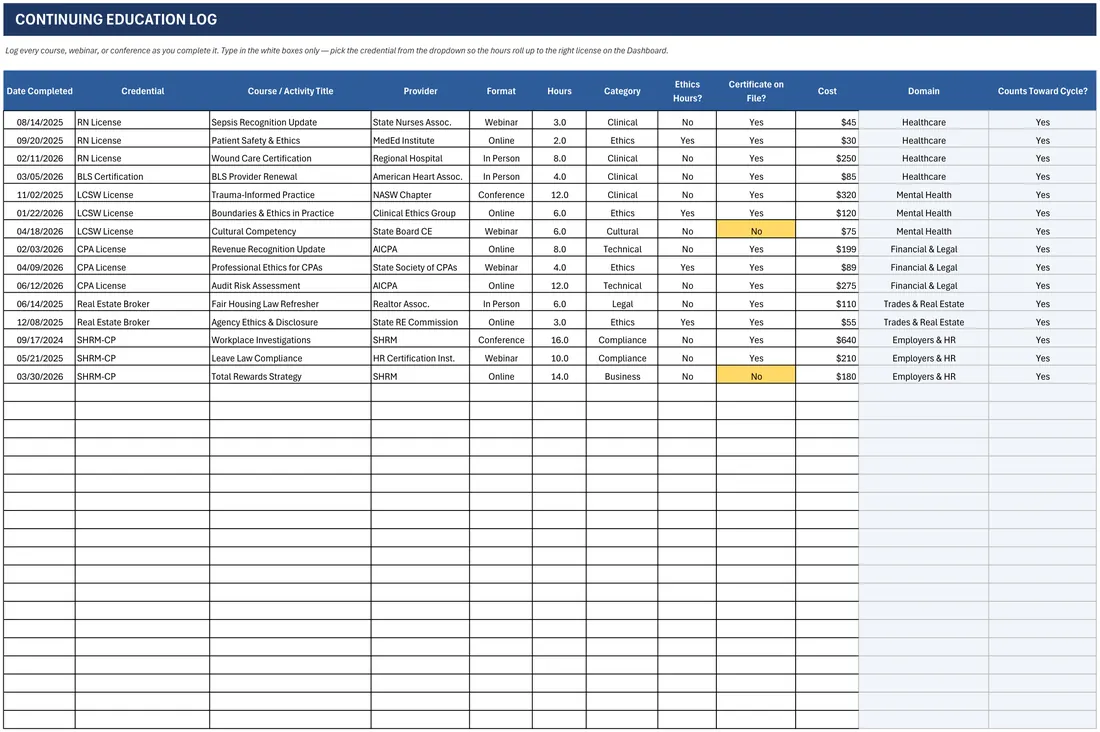 All Professions CE & License Renewal Tracker screenshot