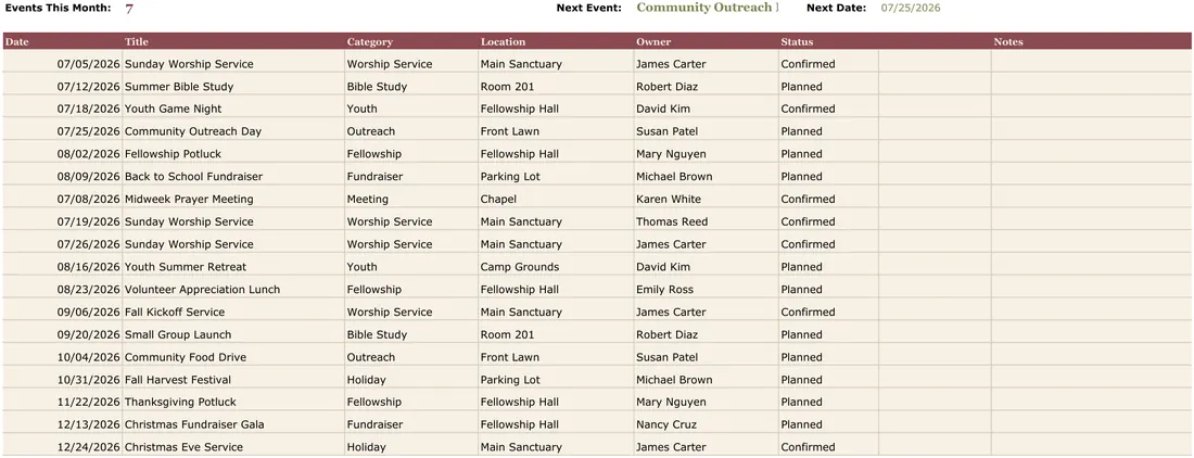 Church Event Calendar screenshot