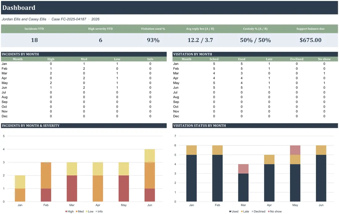 Custody Documentation System — the workbook open in Excel