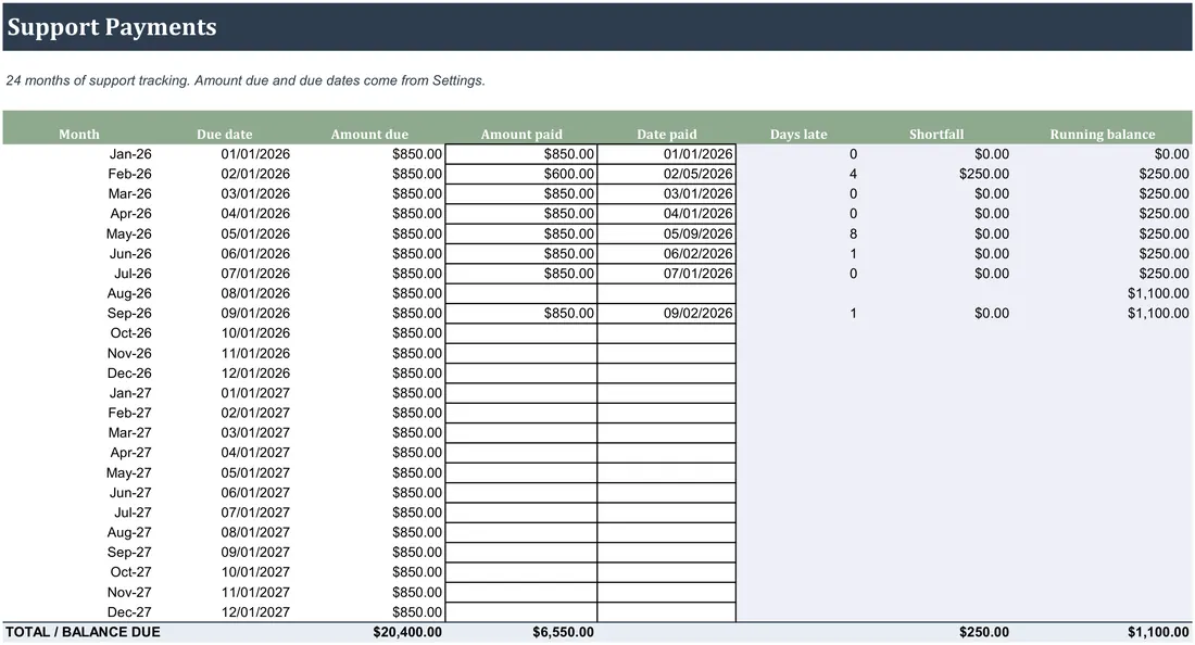 Child Support and Shared Expense Ledger screenshot
