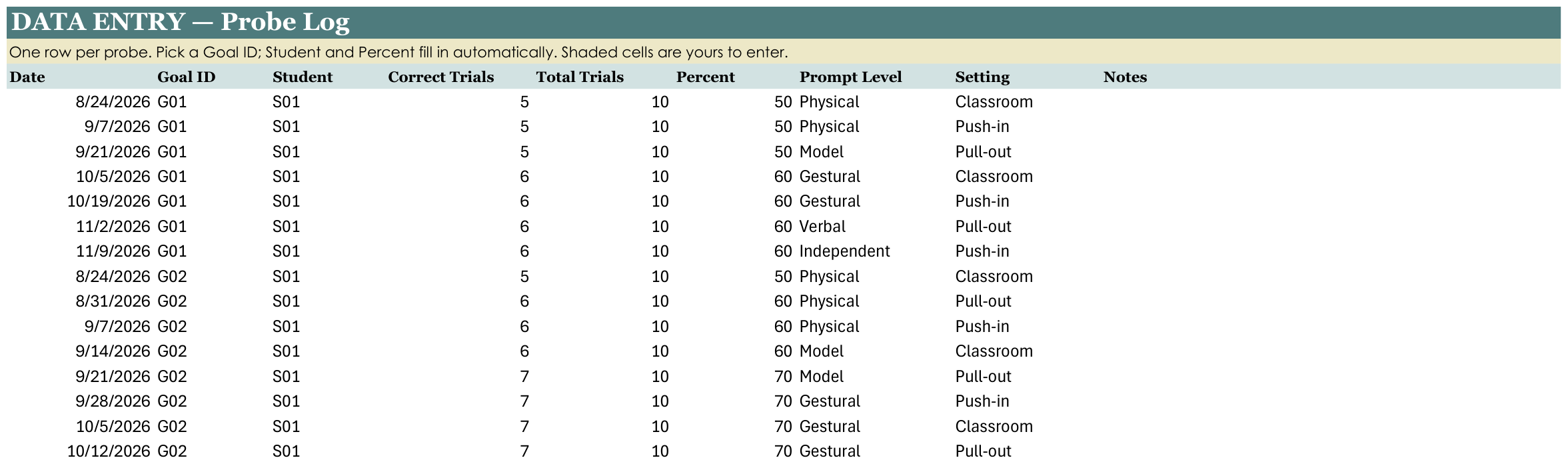 IEP Goal Tracker screenshot
