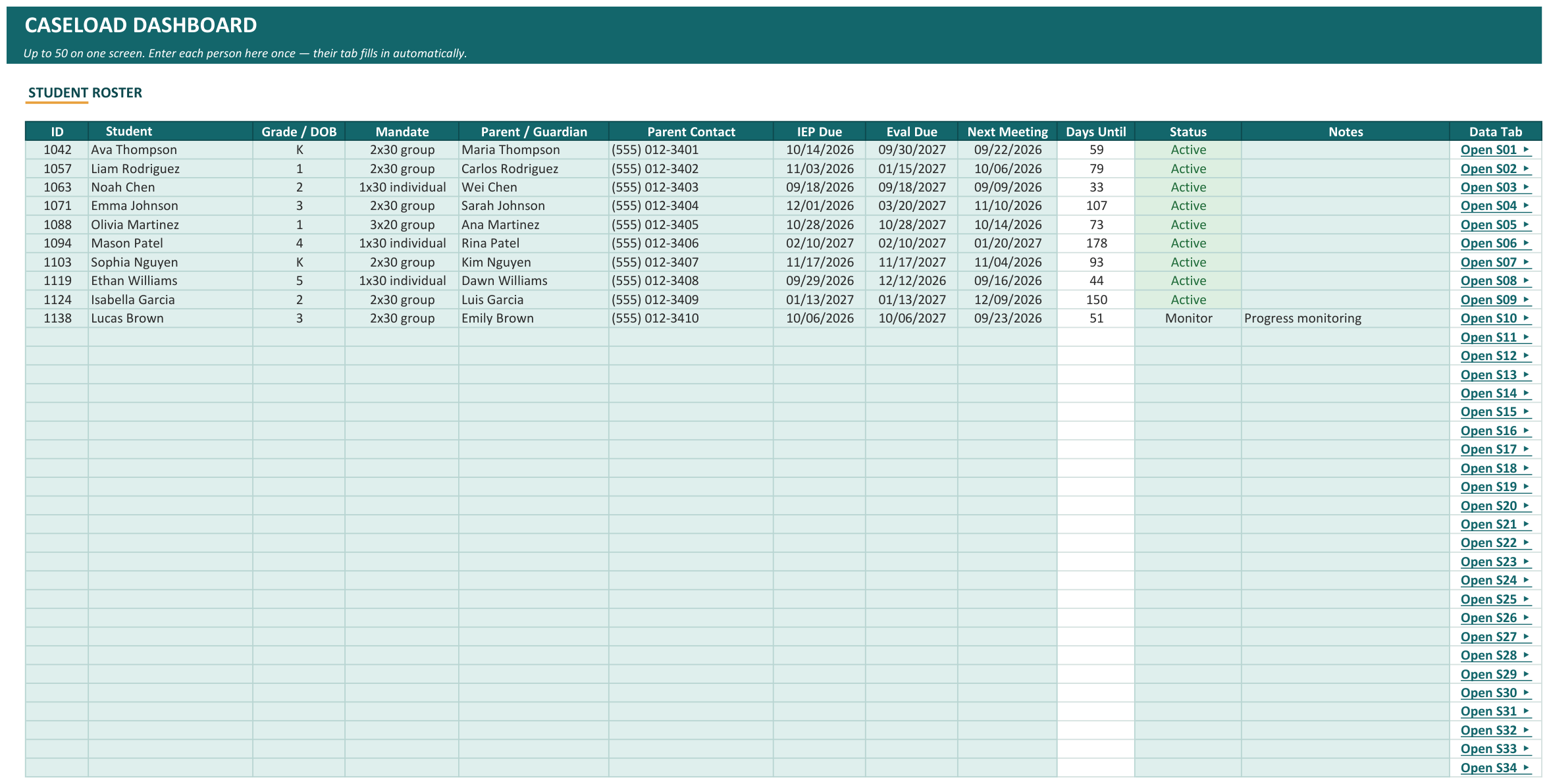 SLP Caseload Data System screenshot