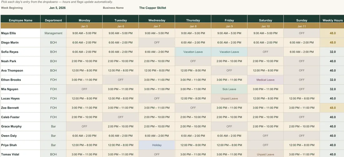 Employee Schedule Template screenshot
