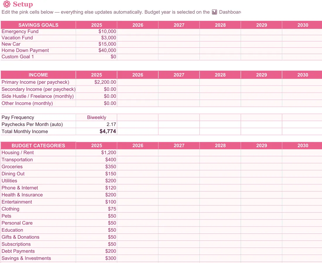 Family Paycheck Budget Spreadsheet screenshot