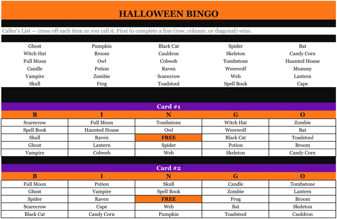 Halloween Party Games Kit — the workbook open in Excel