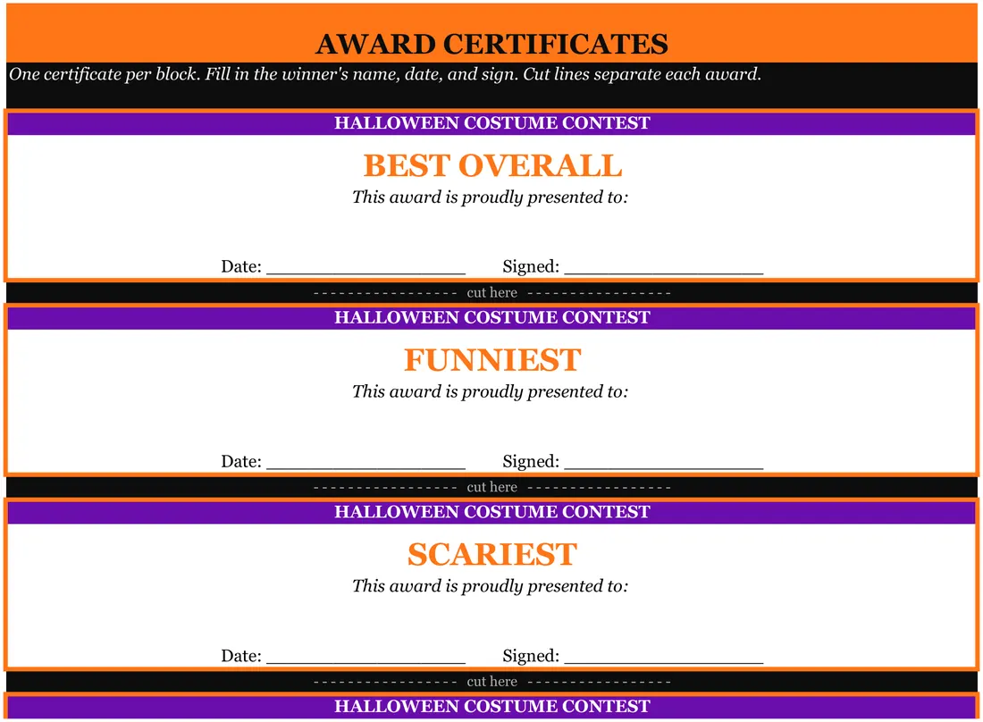 Costume Contest Voting Kit — the workbook open in Excel