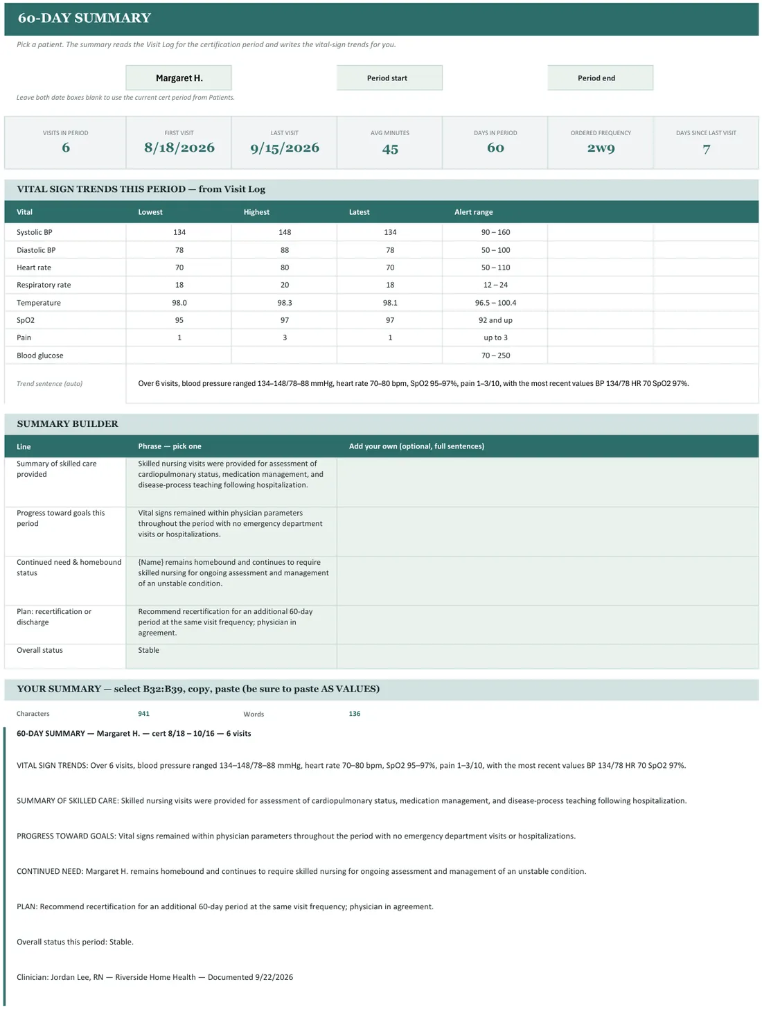 Home Health Visit Note Generator screenshot