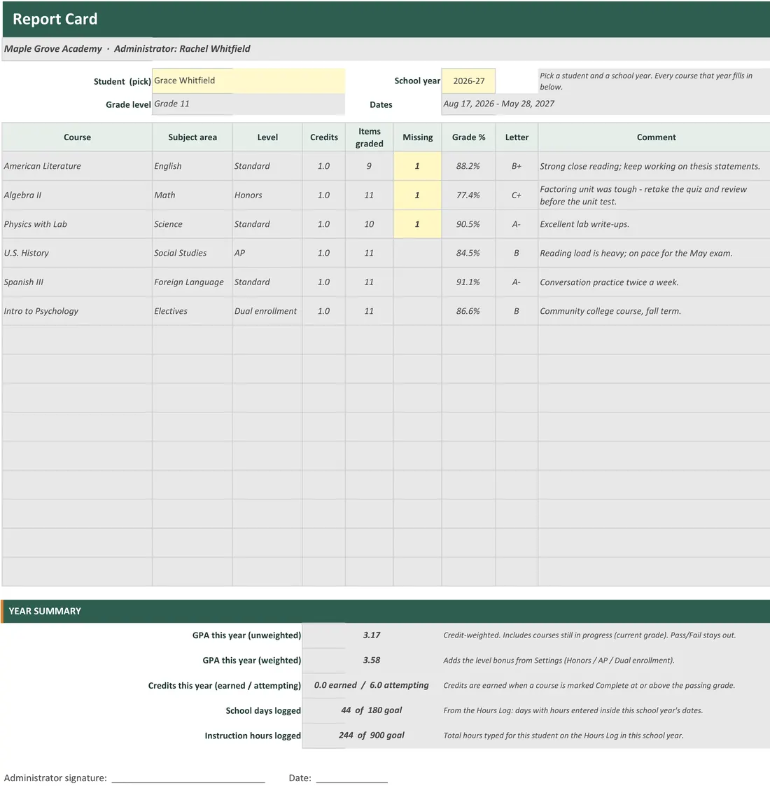 Homeschool Gradebook and Transcript screenshot