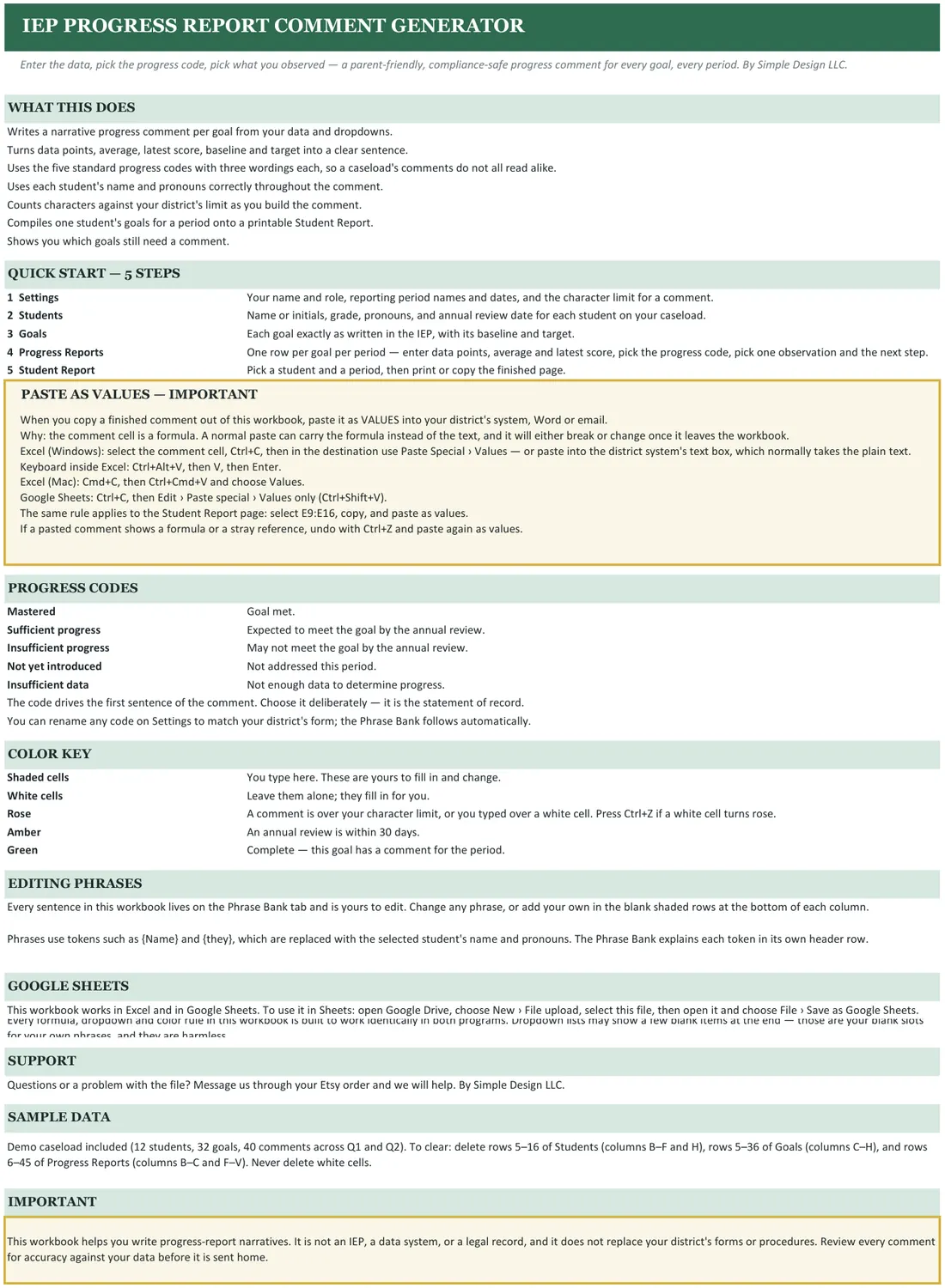 IEP Progress Report Comment Generator screenshot