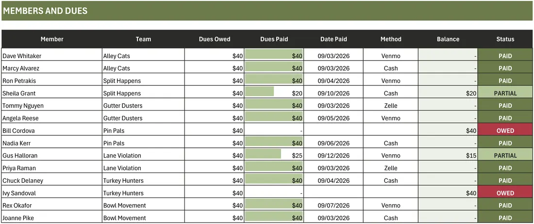 League Treasurer screenshot