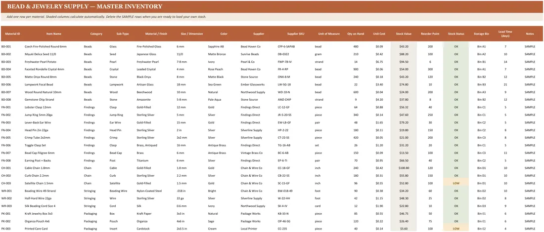 Bead & Jewelry Supply Inventory screenshot