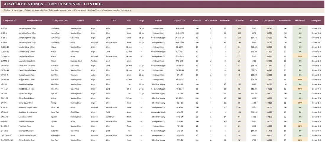 Jewelry Findings Inventory screenshot