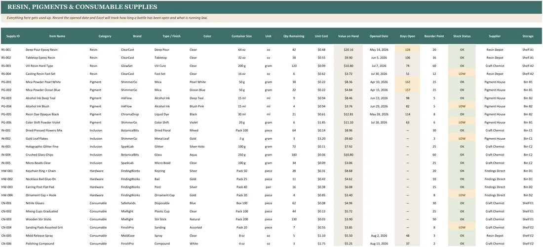 Resin Craft Supply Inventory screenshot