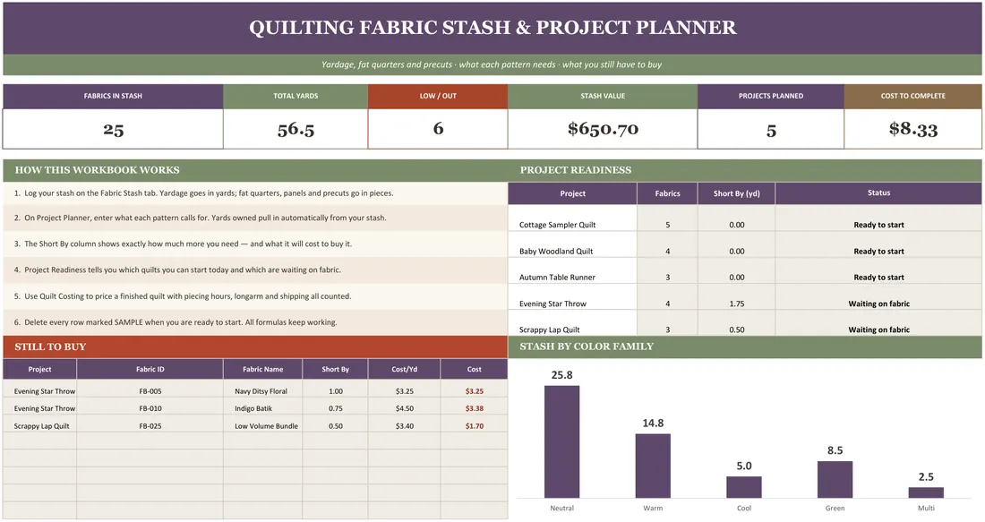 Quilting Fabric Stash Inventory screenshot