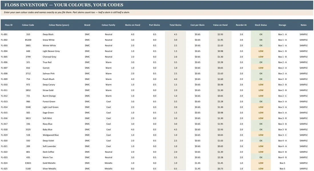 DMC Floss Inventory & Costing screenshot