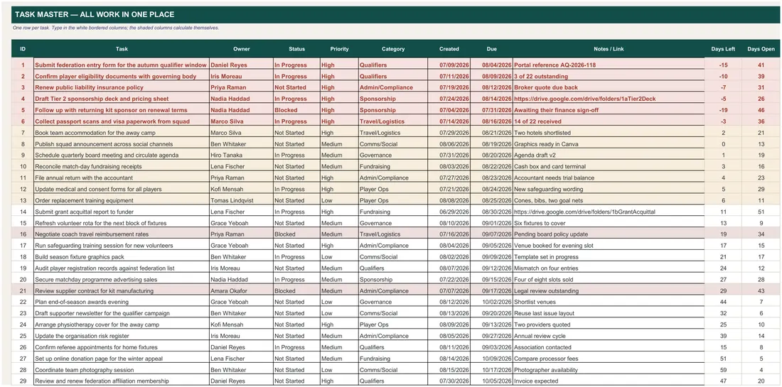 Nonprofit and Sports Task Tracker screenshot