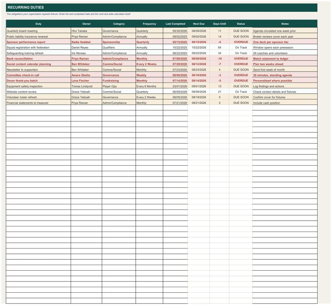Nonprofit and Sports Task Tracker screenshot