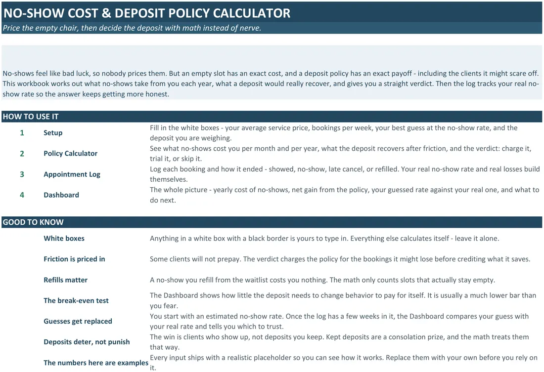 No-Show Cost and Deposit Policy Calculator screenshot
