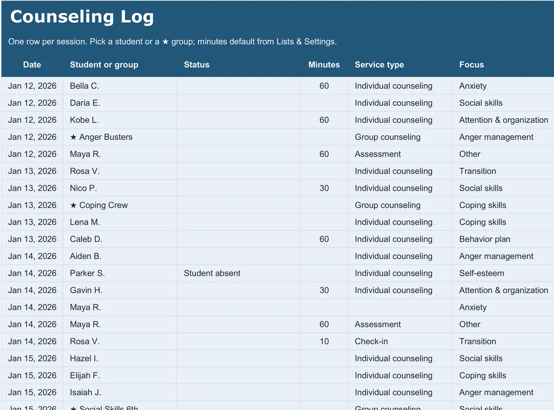 School Psychologist Caseload Tracker screenshot