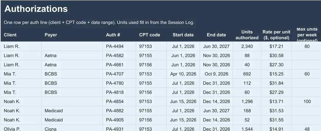 ABA Authorization Tracker screenshot